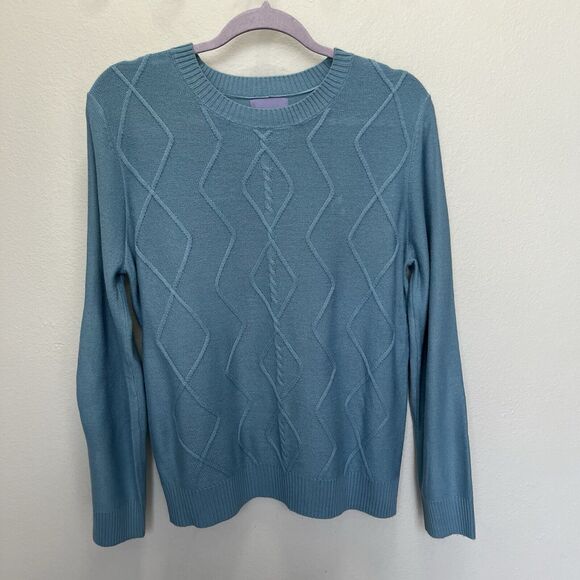 Laura Scott | Light Blue Cable Knit Women’s Sweater Medium Diamond Academia - Picture 2 of 5